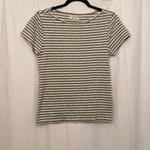 Madewell Cotton T-Shirt. Sage green and cream striped. Soft and comfortable!
